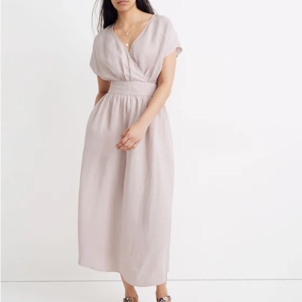 Madewell Linen-Blend Dolman-Sleeve Crossover Midi Dress